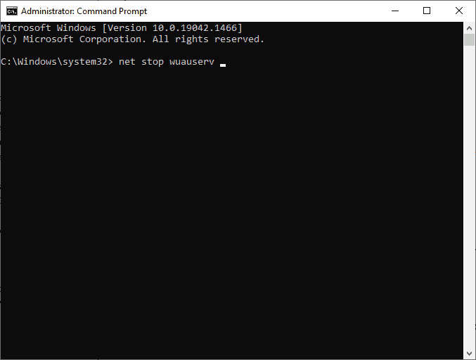 在命令窗口中鍵入 net stop wuauserv。 修復 Windows 更新下載 0x800f0984 2H1 錯誤
