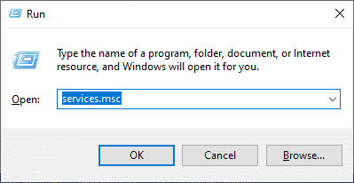 按如下方式鍵入 services.msc，然後單擊確定以啟動“服務”窗口。 修復 Windows 更新下載 0x800f0984 2H1 錯誤