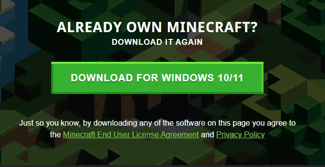 訪問 Minecraft Launcher 官方網站。 修復 Windows 10 中的 Minecraft（我的世界）登錄錯誤