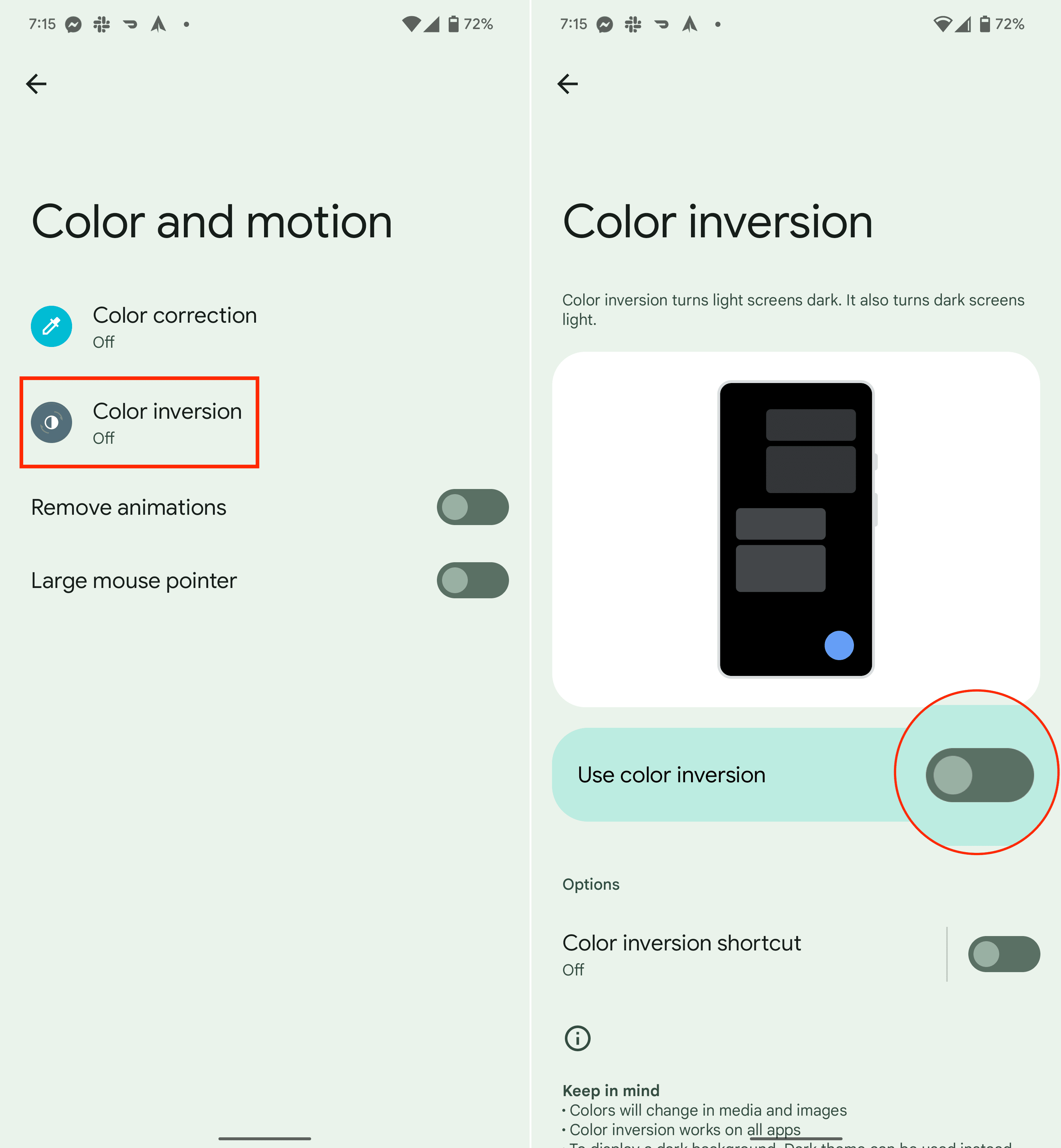 如何在 Android Google Pixel 上反轉顏色 - 3