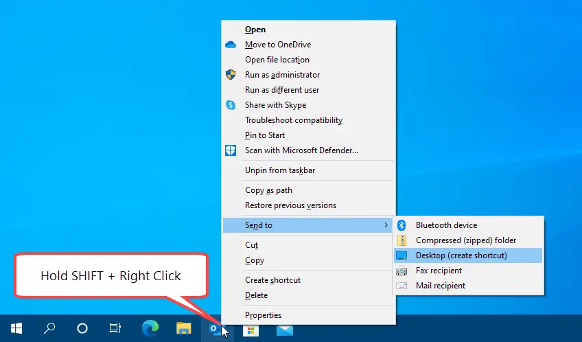 在 Windows 10 中為固定的應用程序創建桌面快捷方式。