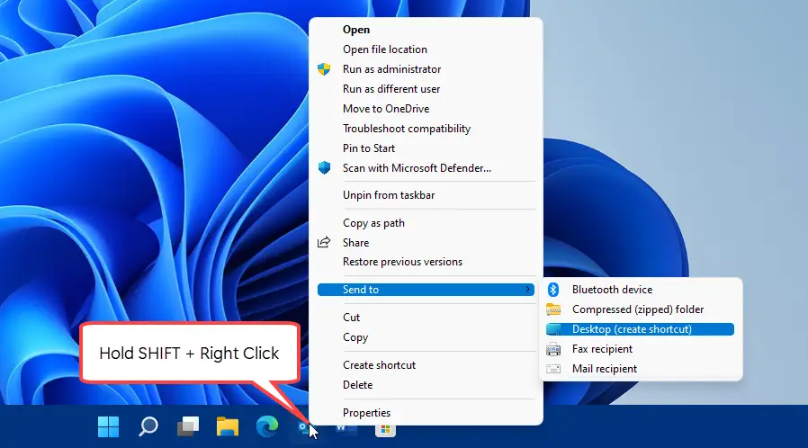 在 Windows 11 中為固定的應用程序創建桌面快捷方式。
