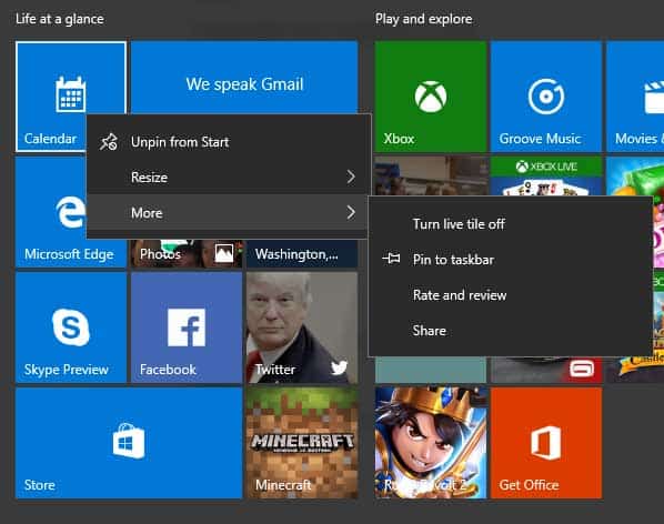 Windows 10 自定義磁貼